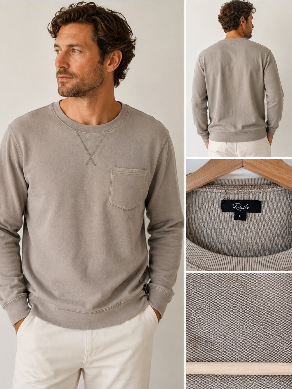 Rails Burke Desert Sand Organic Cotton Crewneck Sweatshirt Men’s L